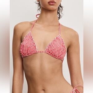 Good American Gingham Lattice Edge Bikini Top